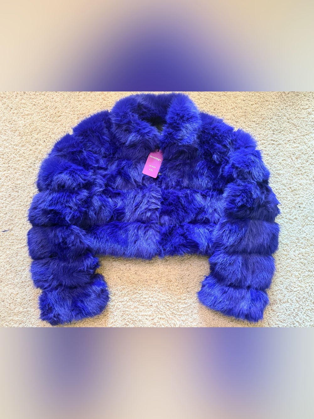 Loveimgs Royal Blue Faux Fur Crop Jacket Coat Women's Size XXL New